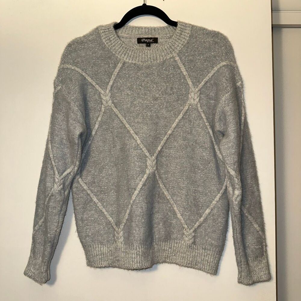 Papa Vancouver Women’s Small Long Sleeve Crew Sweater Blue Gray White Knot GUC